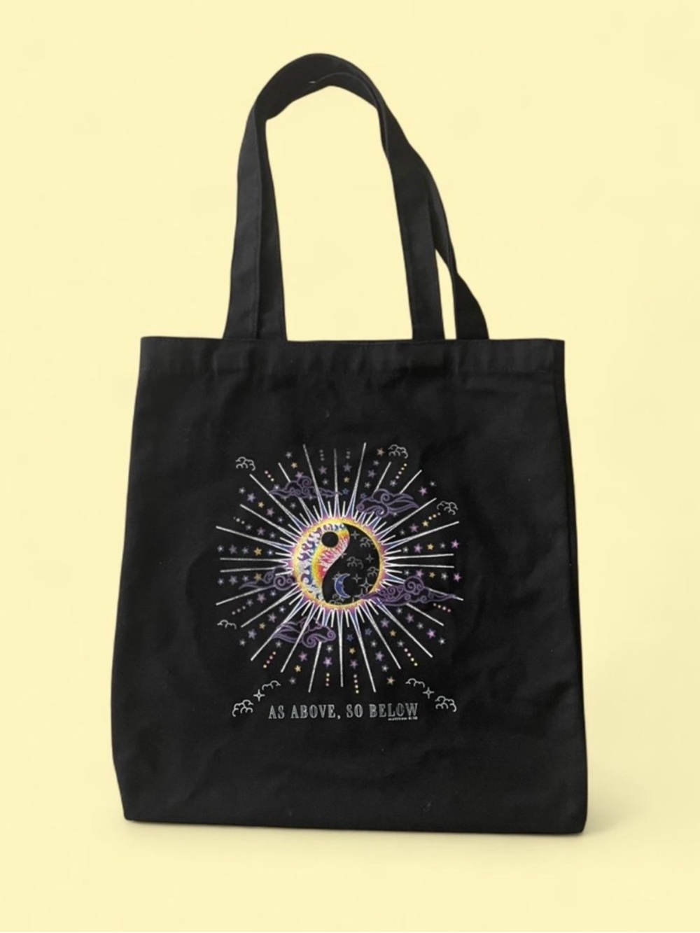 Forever 21 Black Tote with Celestial Yin Yang Graphic